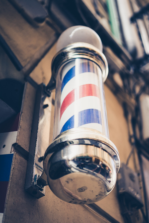Close-up of barber shop signの写真素材