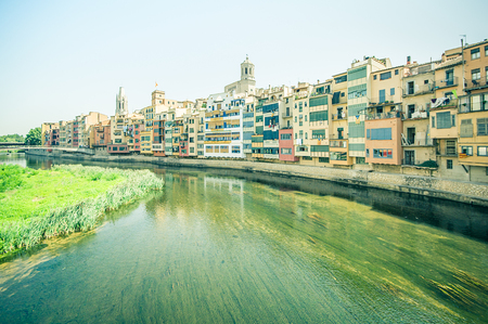 View of the city of Girona, Catalonia, Spainの写真素材