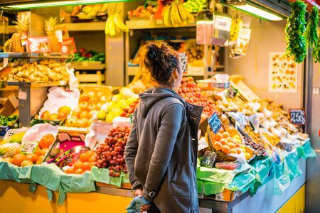 MALAGA, SPAIN - JANUARY 16: food at central market on January 16 in Malaga, Spain. It was renovated in 2010 and it was reopened on March 2011.のeditorial素材