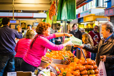 MALAGA, SPAIN - JANUARY 16: food at central market on January 16 in Malaga, Spain. It was renovated in 2010 and it was reopened on March 2011.のeditorial素材