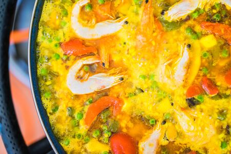 Close-up of delicious paellaの写真素材