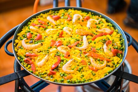 Close-up of delicious paellaの写真素材