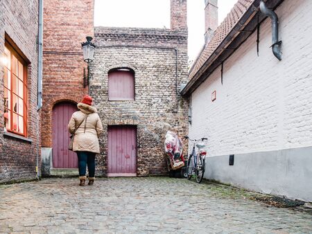 BRUGES, BELGIUM - DECEMBER 12: View of Bruges city center on December 12 in Bruges, Belgium. It is a city and a municipality located in the Flemish region.のeditorial素材