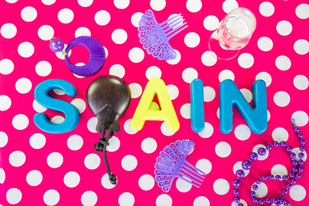 Spain made of plastic letters, castanet and costume jewelryの写真素材