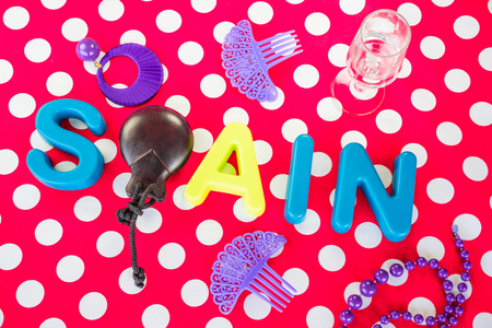 Spain made of plastic letters, castanet and costume jewelryの写真素材