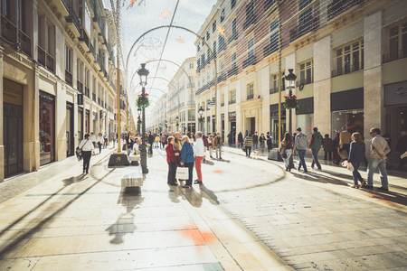 MALAGA, SPAIN - JANUARY 23: Larios Street on January 23 in Malaga, Spain. It is the second most populous city of Andalusia and the sixth largest in Spain.のeditorial素材