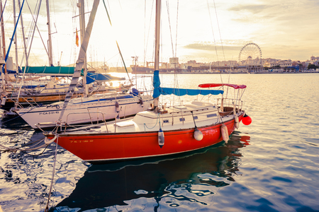 MALAGA, SPAIN - JANUARY 23: docked boats on January 23 in Malaga, Spain. It is the second most populous city of Andalusia.のeditorial素材