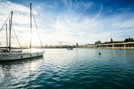 MALAGA, SPAIN - JANUARY 23: docked boats on January 23 in Malaga, Spain. It is the second most populous city of Andalusia.のeditorial素材
