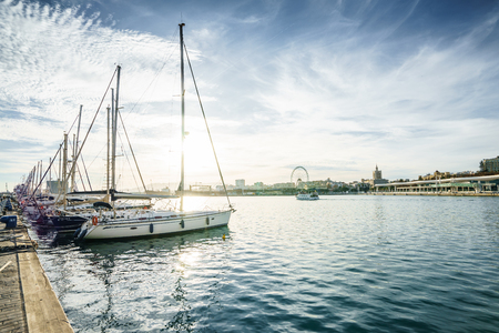 MALAGA, SPAIN - JANUARY 23: docked boats on January 23 in Malaga, Spain. It is the second most populous city of Andalusia.のeditorial素材