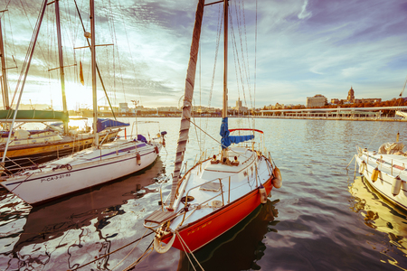 MALAGA, SPAIN - JANUARY 23: docked boats on January 23 in Malaga, Spain. It is the second most populous city of Andalusia.のeditorial素材