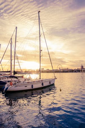 MALAGA, SPAIN - JANUARY 23: docked boats on January 23 in Malaga, Spain. It is the second most populous city of Andalusia.のeditorial素材