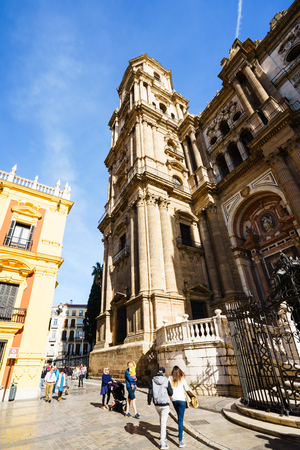 MALAGA, SPAIN - JANUARY 23: View on cathedral in sunlight on January 23 in Malaga, Spainのeditorial素材