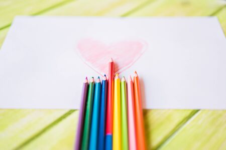 Painted red heart on paperの写真素材