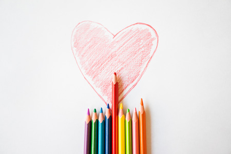 Painted red heart on paperの写真素材