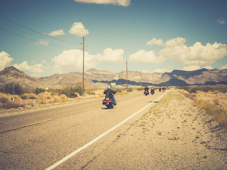 ARIZONA, USA - SEPTEMBER 05: motorbikers in historic Route 66 on September 05, 2015 in Arizona, United States. Route 66 was established on November 11, 1926.のeditorial素材