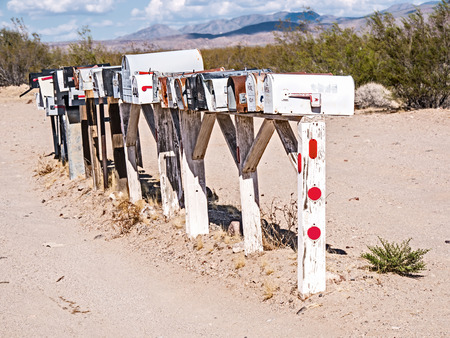 ARIZONA, USA - SEPTEMBER 06: Old mailboxes in historic Route 66 on September 06, 2015 in Arizona, United States. Route 66 was established on November 11, 1926のeditorial素材