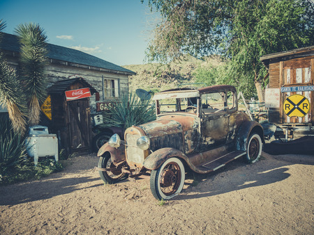 ARIZONA, USA - SEPTEMBER 06: Old gas station in historic Route 66 on September 06, 2015 in Arizona, United States. Route 66 was established on November 11, 1926.のeditorial素材