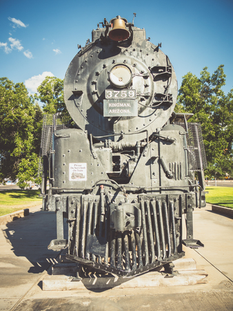 KINGMAN, USA - SEPTEMBER 06: Locomotive Santa Fe in historic Route 66 on September 06, 2015 in Kingman, United States. Route 66 was established on November 11, 1926.のeditorial素材