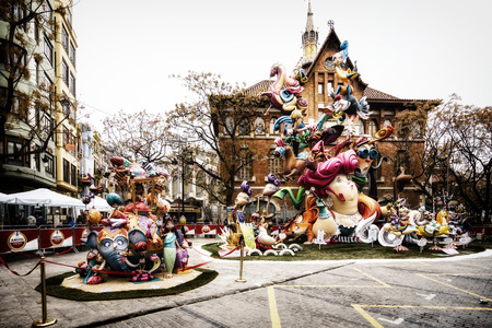 VALENCIA,SPAIN - MARCH 18: Las Fallas,papermache models are constructed then burnt in the traditional celebration in praise of St Joseph on March 18,2016 in Valencia,Spain.のeditorial素材