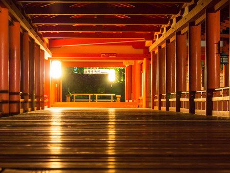 Itsukushima Shrine at night in Miyajima, Japan.のeditorial素材