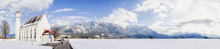 View on winter Saint Coloman in Fussen, Germanyの写真素材