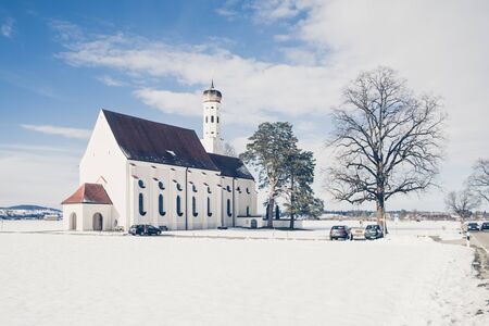 View on winter Saint Coloman in Fussen, Germanyの写真素材