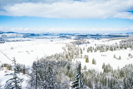 Panoramic view of winter scene in Fussen, Bavaria, Germanyの写真素材
