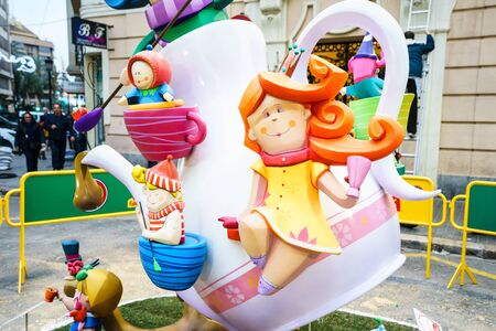 VALENCIA,SPAIN - MARCH 18: Las Fallas,papermache models are constructed then burnt in the traditional celebration in praise of St Joseph on March 18,2016 in Valencia,Spain.のeditorial素材