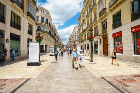 MALAGA, SPAIN - 28 MAY 2016: Tourists walking along Larios street in Malaga,Spainのeditorial素材