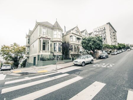 SAN FRANCISCO, USA - SEPTEMBER 14: Alamo Square on September 14, 2015 in San Francisco, California,...