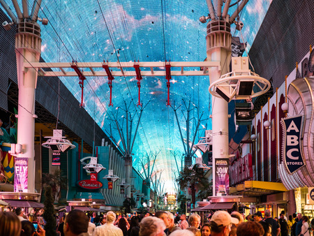 LAS VEGAS, USA - SEPTEMBER 09: Fremont Street on September 09, 2015 in Las Vegas, United States. It is an internationally renowned major resort city known primarily for gambling, shopping, fine dining and nightlife.のeditorial素材