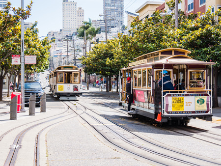 SAN FRANCISCO, USA - SEPTEMBER 15: typical tram on September 15, 2015 in San Francisco, California, United States. San Francisco was founded on June 29, 1776.のeditorial素材