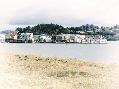 SAUSALITO, USA - SEPTEMBER 16: boats on September 16, 2015 in California, United States. This community is situated near the northern end of the Golden Gate Bridge.のeditorial素材