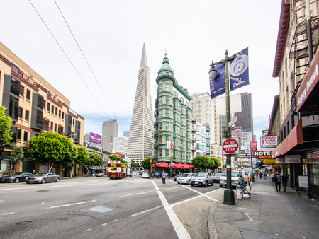 SAN FRANCISCO, USA - SEPTEMBER 15: Little Italy street on September 15, 2015 in San Francisco, California, United States. San Francisco was founded on June 29, 1776.のeditorial素材