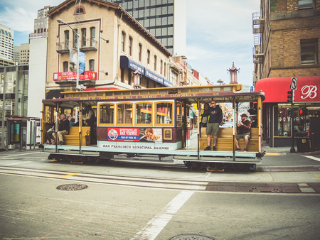 SAN FRANCISCO, USA - SEPTEMBER 15: typical tram on September 15, 2015 in San Francisco, California, United States. San Francisco was founded on June 29, 1776.のeditorial素材
