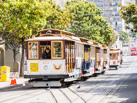 SAN FRANCISCO, USA - SEPTEMBER 15: typical tram on September 15, 2015 in San Francisco, California, United States. San Francisco was founded on June 29, 1776.のeditorial素材