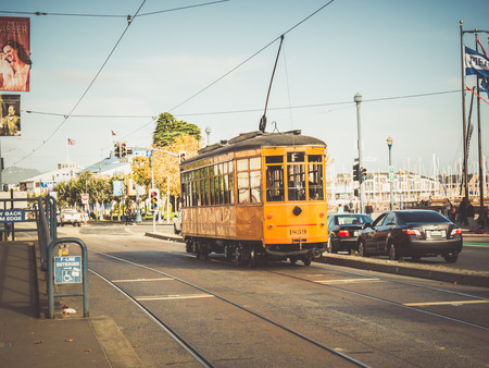 SAN FRANCISCO, USA - SEPTEMBER 15: typical tram on September 15, 2015 in San Francisco, California, United States. San Francisco was founded on June 29, 1776.のeditorial素材