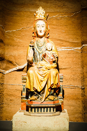 LA RIOJA,SPAIN - 29 AUGUST,2016:Portrait of famous statue of Santa Maria with child on throne in Monastery in Najera.のeditorial素材