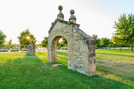 LA RIOJA,SPAIN - 30 AUGUST,2016: stone ruined construction outdoor in Ribera parkのeditorial素材
