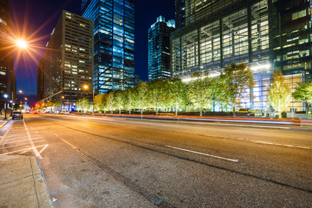 Philadelphia, Pennsylvania, USA - 16 October, 2016: Illuminated street in night time.のeditorial素材