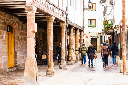 Ezcaray, La Rioja, Spain - 13.11.2016: Old street in small town. The town is situated at the base of the San Lorenzo peak and is 13 km from the Valdezcaray ski area.のeditorial素材