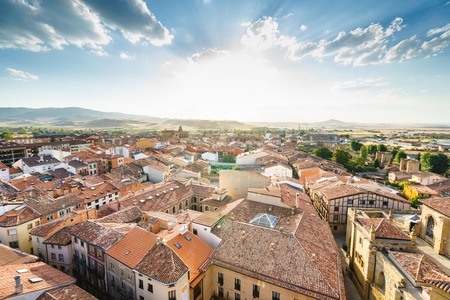 Santo Domingo de la Calzada, La Rioja, Spain - 09.12.2016: Aerial view of city in sunlight.のeditorial素材