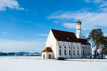 View on winter Saint Coloman in Fussen, Germanyの写真素材