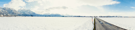 Panoramic view of winter scene in Fussen, Bavaria, Germanyの写真素材