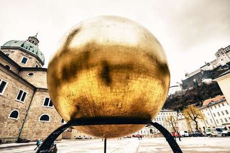 SALZBURG, AUSTRIA - MARCH 12: Stephan Balkenholâ²s "Sphaera" in Kapitelplatz on March 12, 2016 in Salzburg, Austriaのeditorial素材