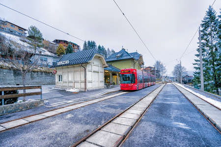 TYROL, AUSTRIA - 8 MARCH 2016: Railway station Fulpmes in Tyropl,Austriaのeditorial素材