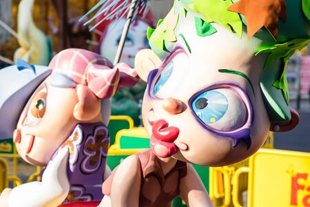 VALENCIA,SPAIN - MARCH 15: Las Fallas,papermache models are constructed then burnt in the traditional celebration in praise of St Joseph on March 15,2017 in Valencia,Spain.のeditorial素材