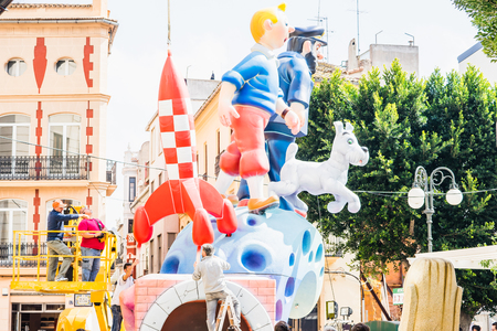 ALZIRA,SPAIN - MARCH 16: Las Fallas,papermache models are constructed then burnt in the traditional celebration in praise of St Joseph on March 16,2017 in Alzira,Valencia,Spain.のeditorial素材