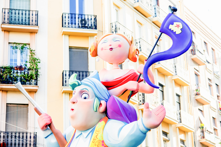 VALENCIA,SPAIN - MARCH 15: Las Fallas,papermache models are constructed then burnt in the traditional celebration in praise of St Joseph on March 15,2017 in Valencia,Spain.のeditorial素材