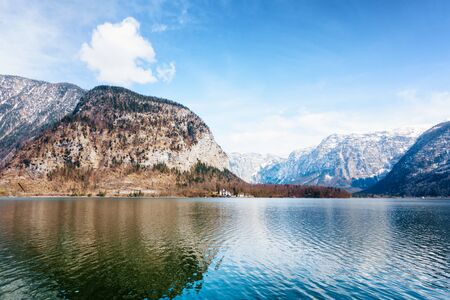 Classic view of Hallstatt village in Alps, Austriaの写真素材